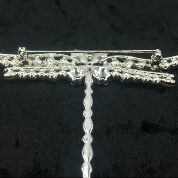 NWT GIVENCHY Dragonfly Pin Brooch Peach Moonstone Silver Tone Green Pink Crystal - Picture 8 of 9